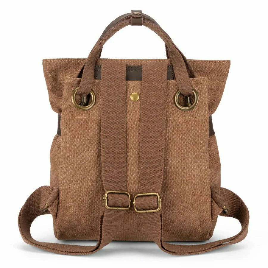 Sac à dos en toile et cuir TRINITE S Marron camel foncé