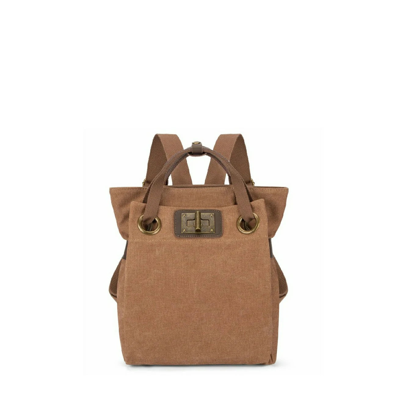 Sac à dos en toile et cuir TRINITE S Marron camel foncé