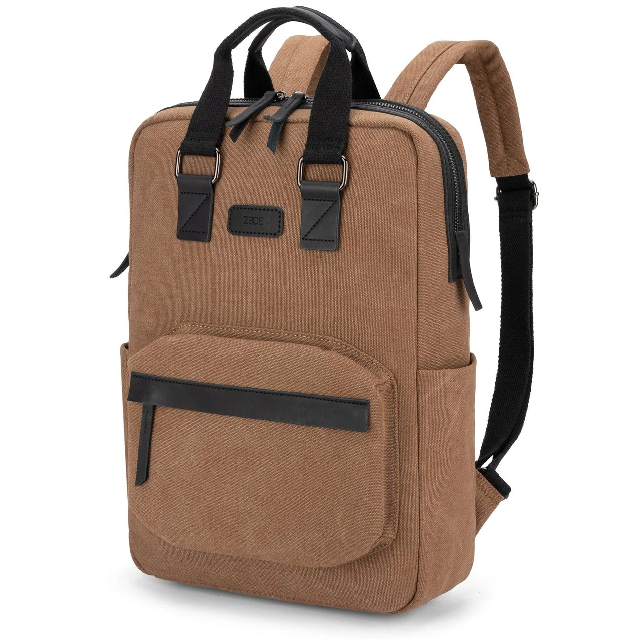 Sac à dos en toile et cuir DUGOMMIER Marron camel foncé