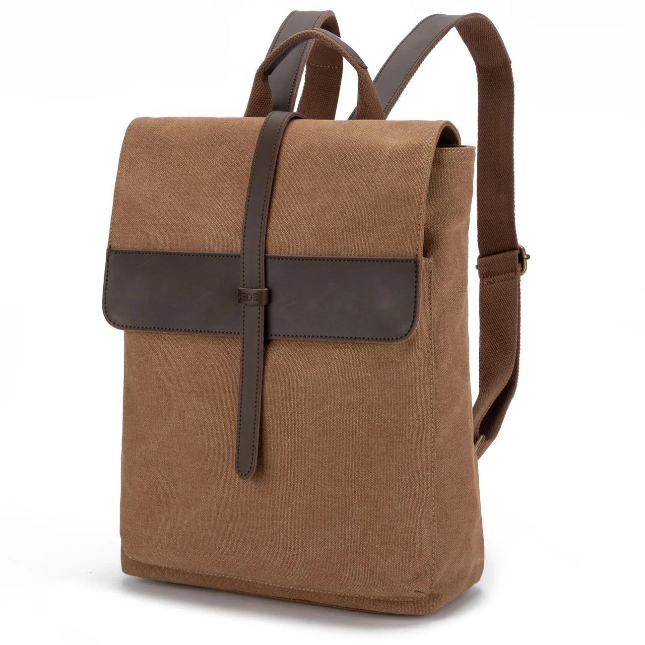 Sac à dos en toile et cuir BOTZARIS Marron camel foncé