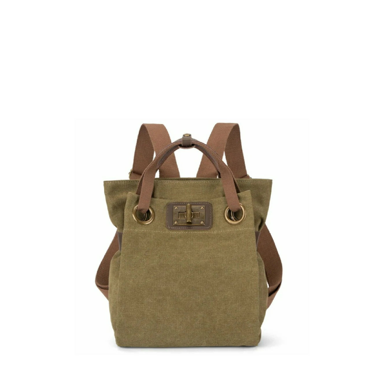 Sac à dos en toile et cuir TRINITE S Vert olive