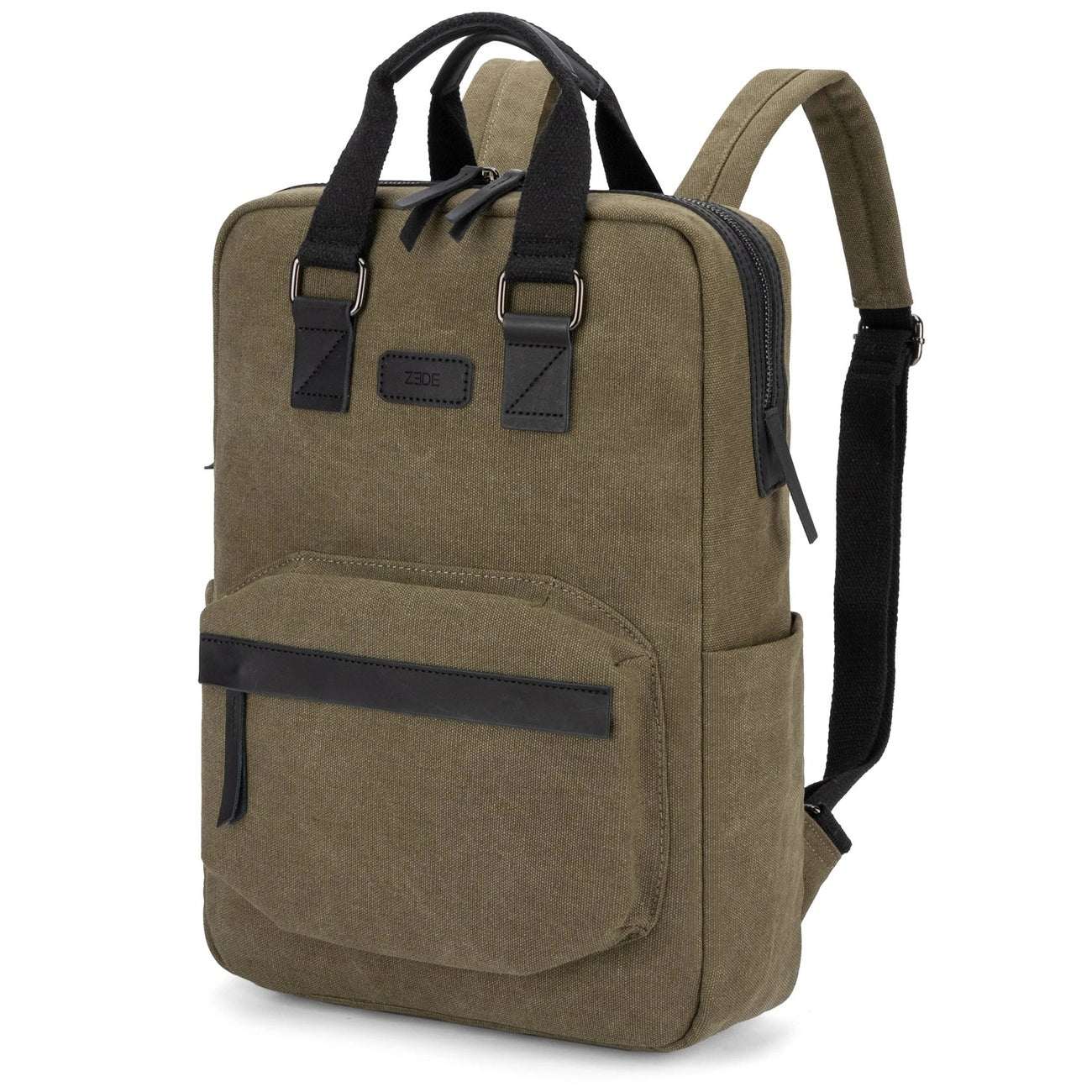 Sac à dos en toile et cuir DUGOMMIER Vert olive