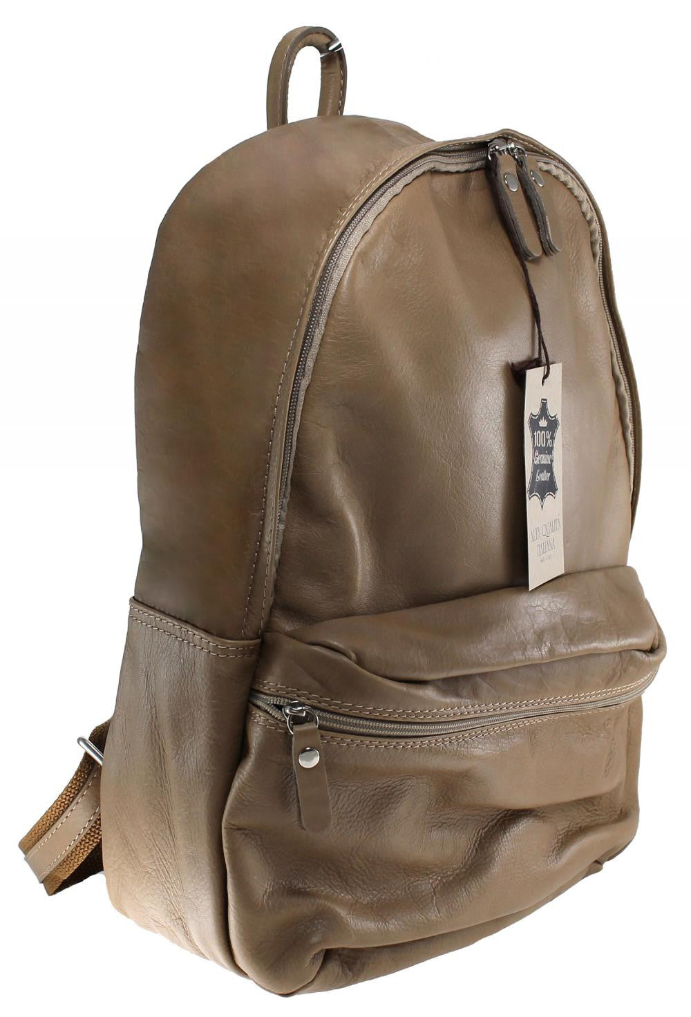 Sac à dos unisexe en cuir italien lisse BRINDISI Taupe