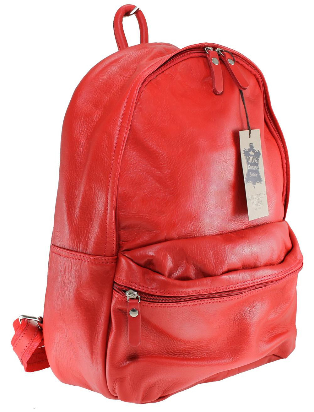 Sac à dos unisexe en cuir italien lisse BRINDISI Rouge garance