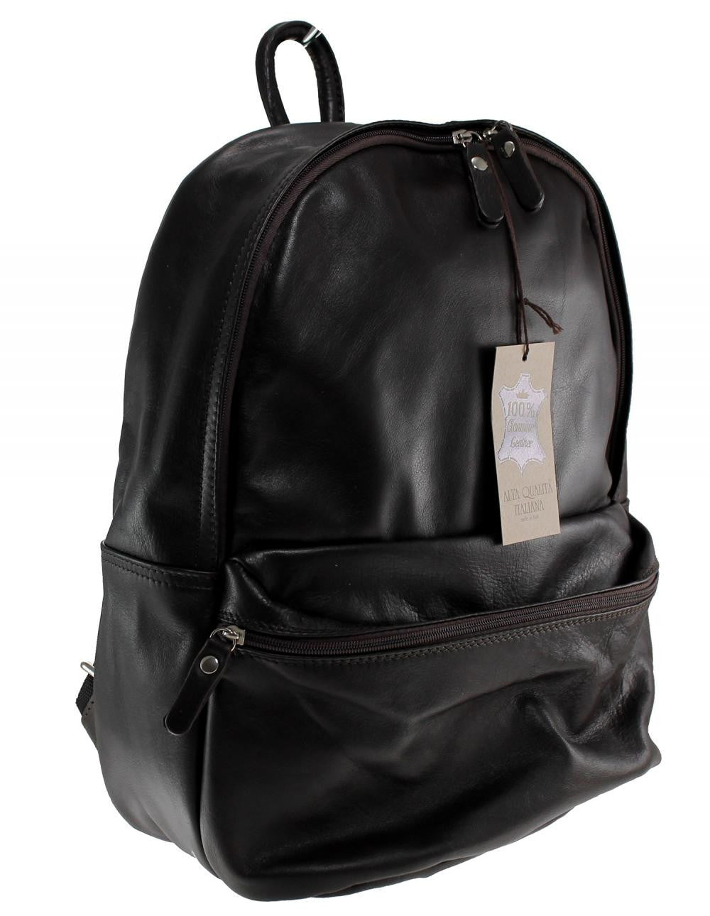 Sac à dos unisexe en cuir italien lisse BRINDISI Noir