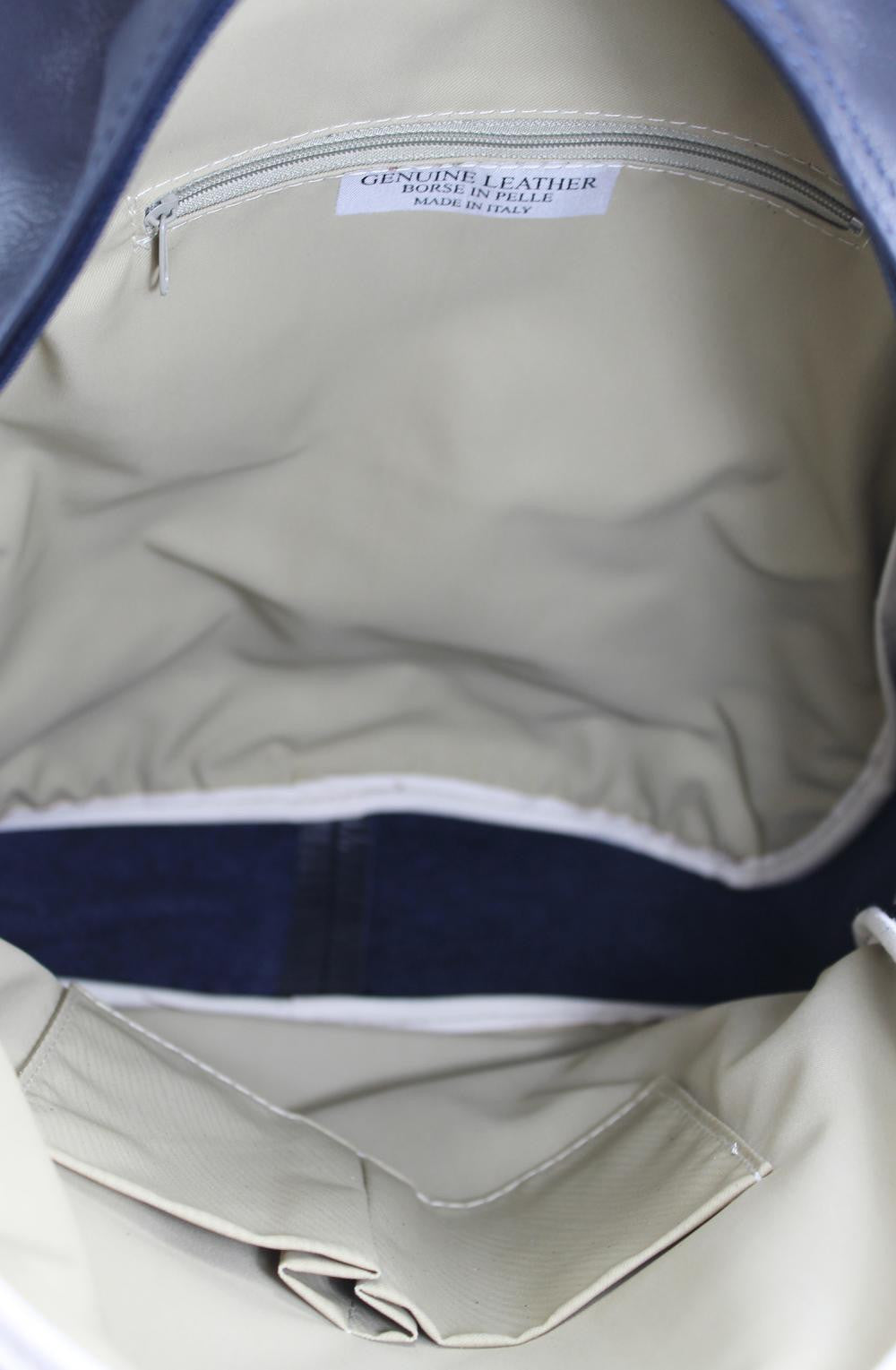 Sac à dos unisexe en cuir italien lisse BRINDISI Bleu