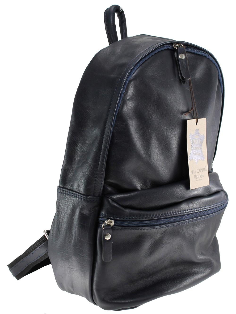 Sac à dos unisexe en cuir italien lisse BRINDISI Bleu