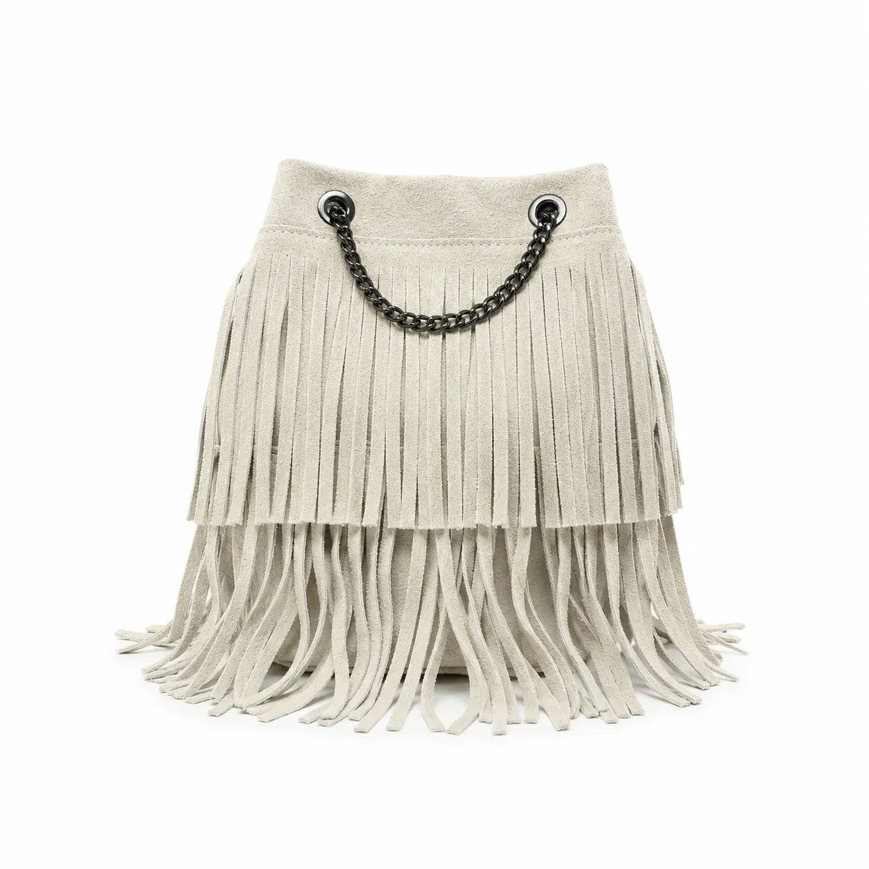 Sac à main à franges en daim TADI Taupe clair