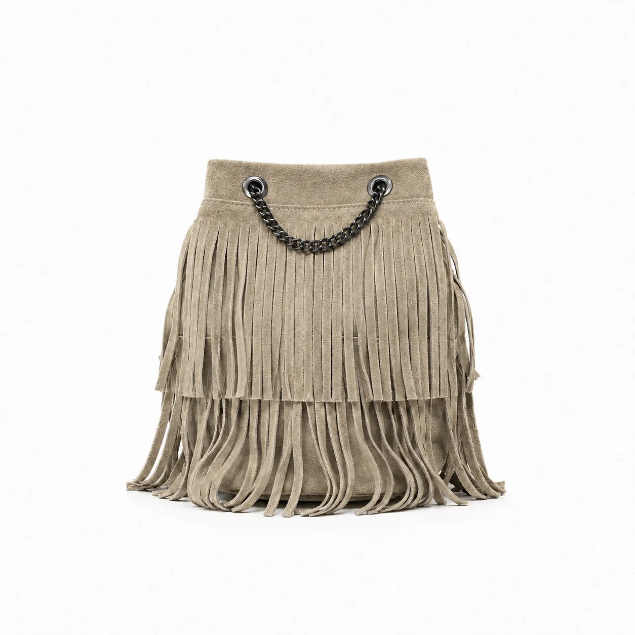 Sac à main à franges en daim TADI Taupe