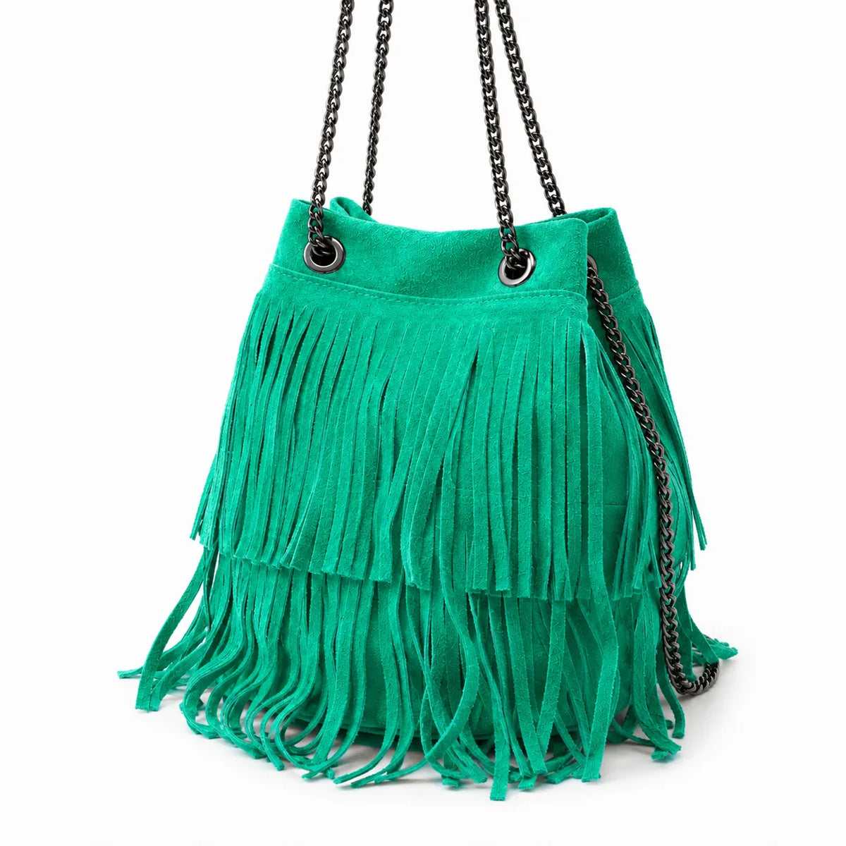 Borsa a mano con frange in pelle scamosciata TADI Verde menta