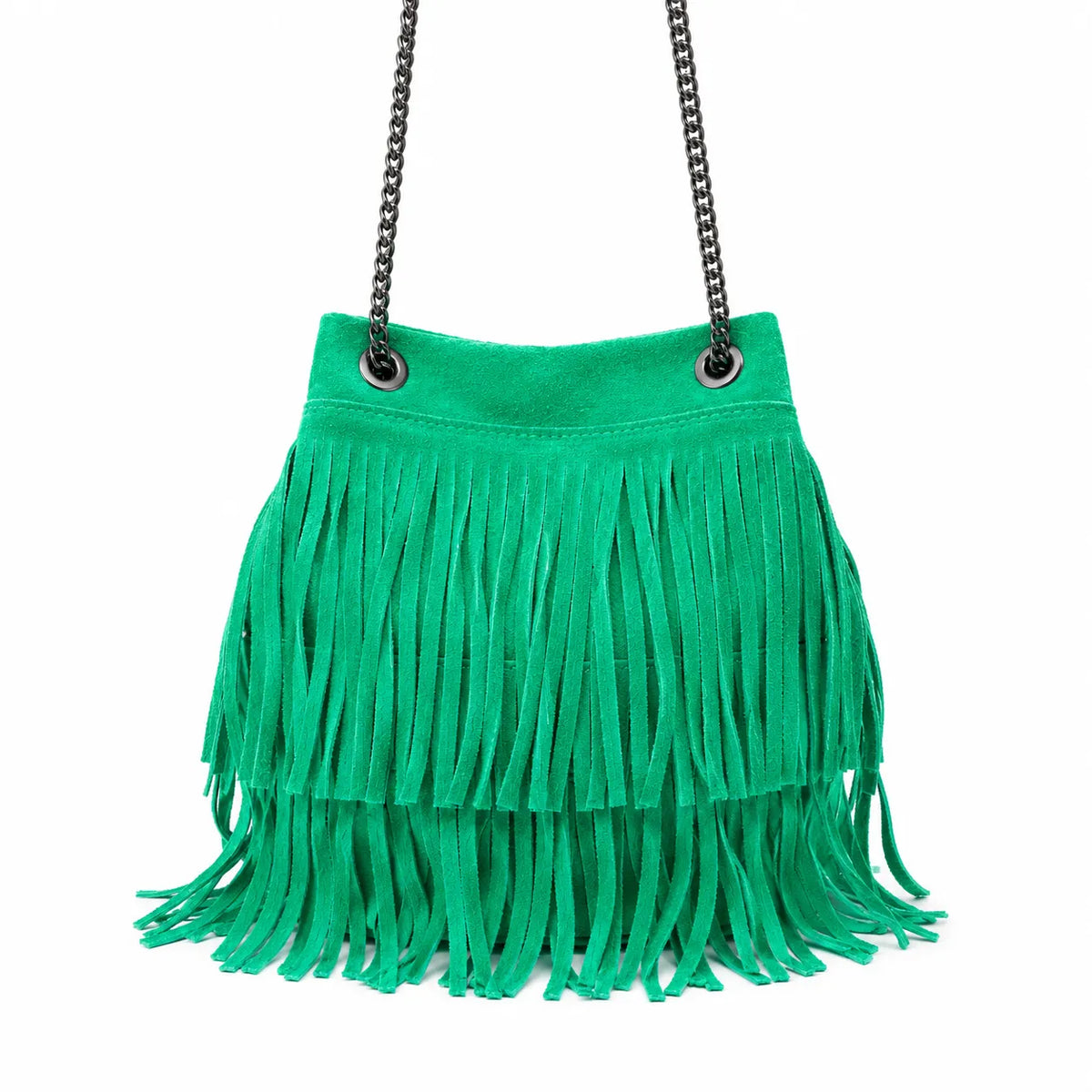 Borsa a mano con frange in pelle scamosciata TADI Verde menta