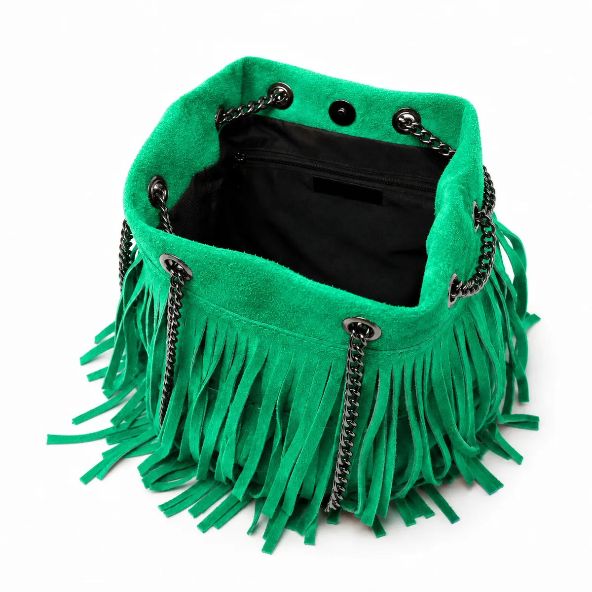 Borsa a mano con frange in pelle scamosciata TADI Verde menta