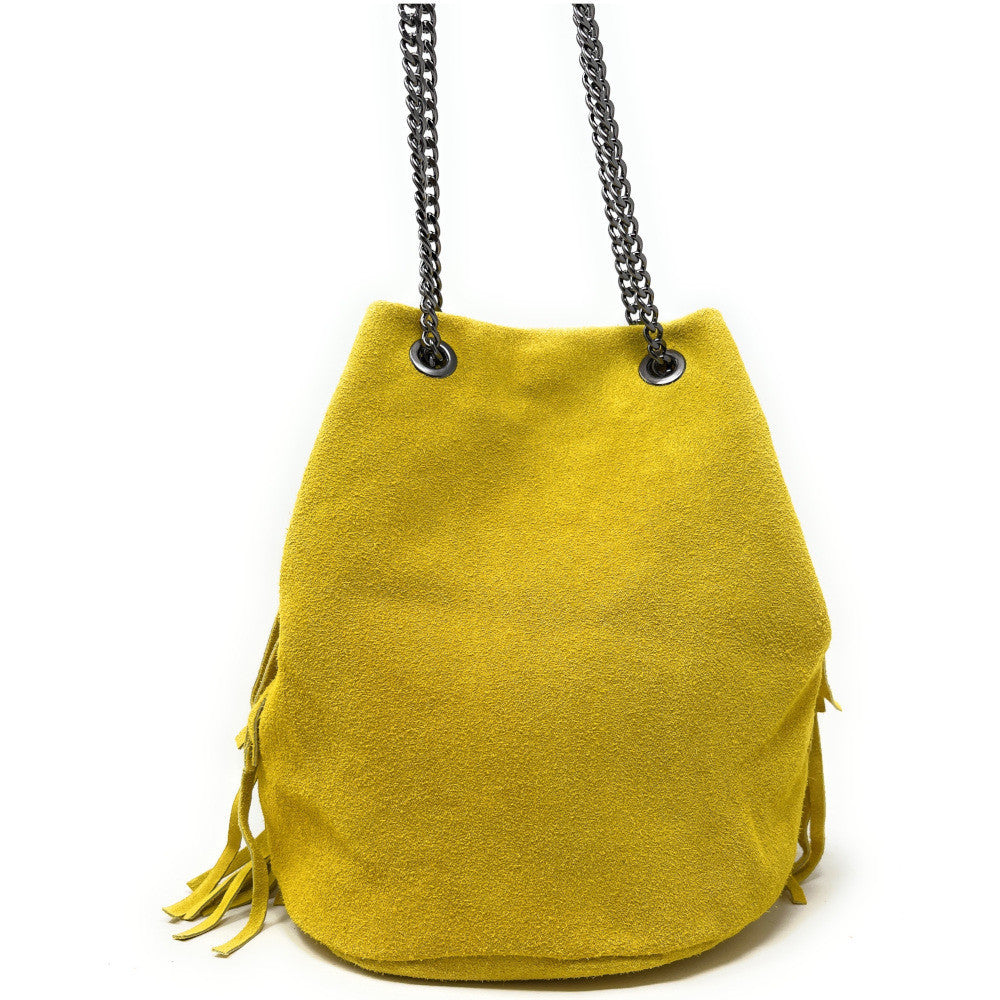 Sac à main à franges en croûte de cuir TADI Jaune tournesol