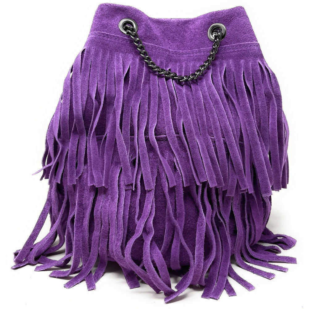 Sac à main à franges en croûte de cuir TADI Violet