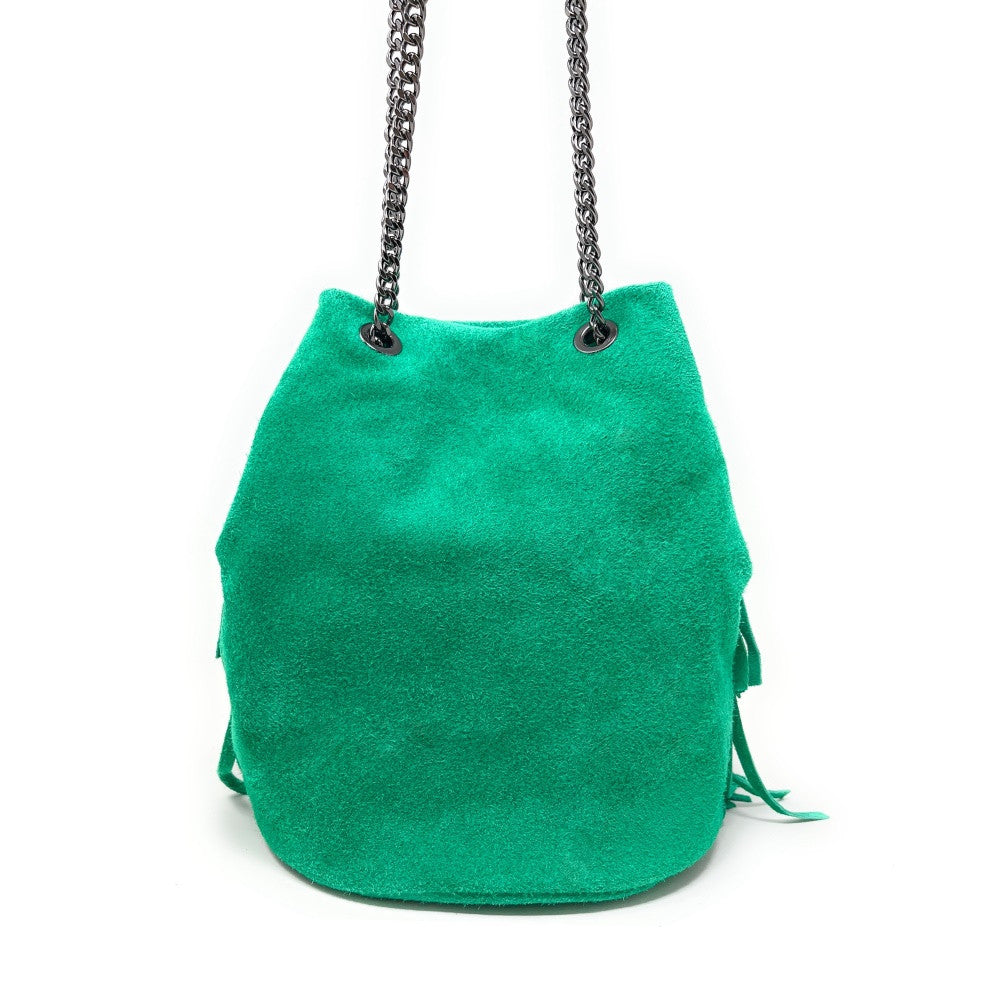 Sac à main à franges en croûte de cuir TADI Vert menthe