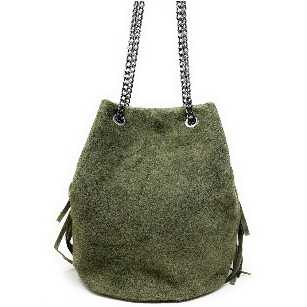 Sac à main à franges en croûte de cuir TADI Kaki