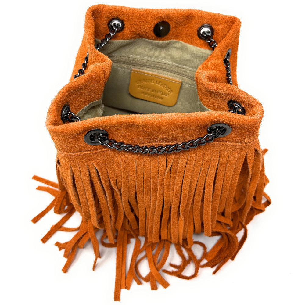Sac à main à franges en croûte de cuir TADI Orange
