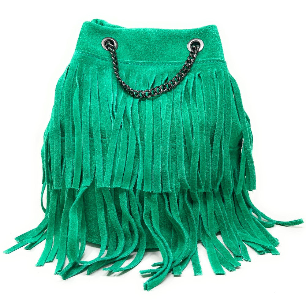 Sac à main à franges en croûte de cuir TADI Vert menthe
