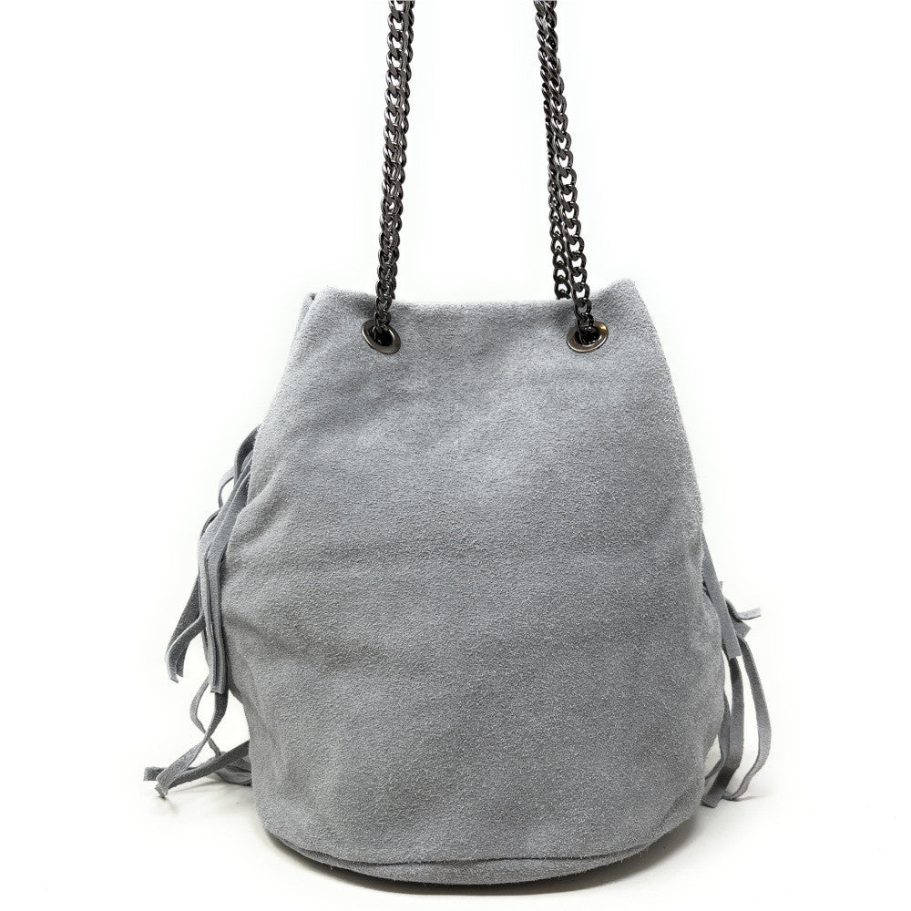 Sac à main à franges en croûte de cuir TADI Gris clair