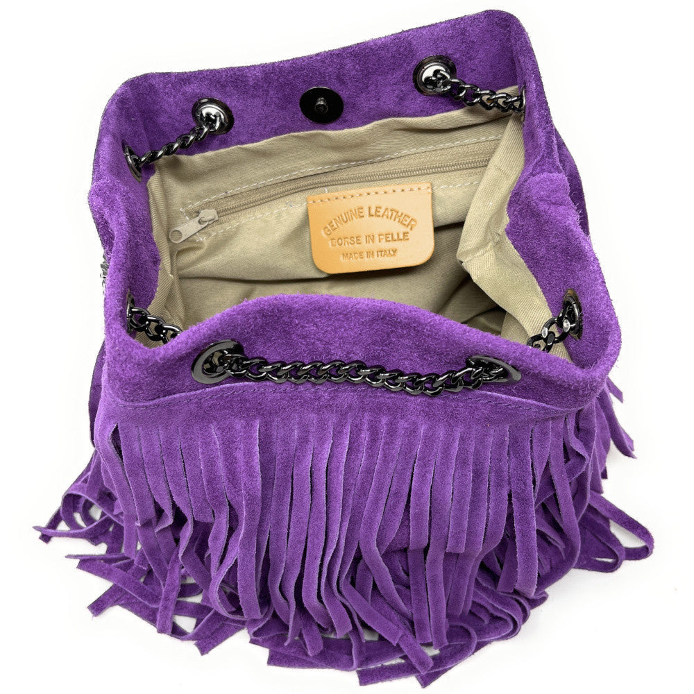 Sac à main à franges en croûte de cuir TADI Violet
