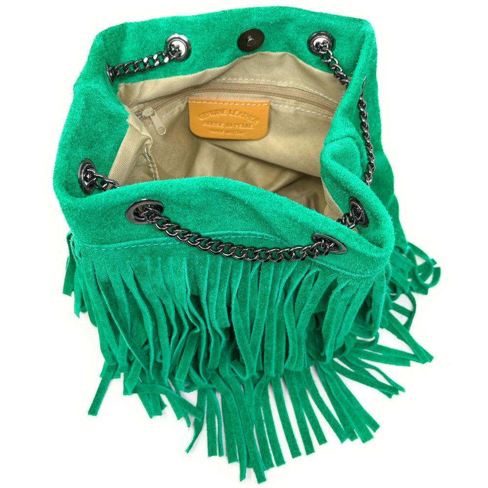 Sac à main à franges en croûte de cuir TADI Vert menthe