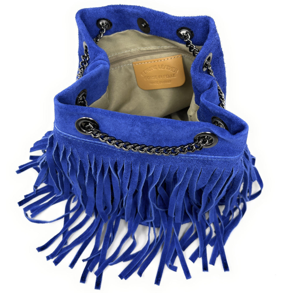 Sac à main à franges en croûte de cuir TADI Bleu indigo