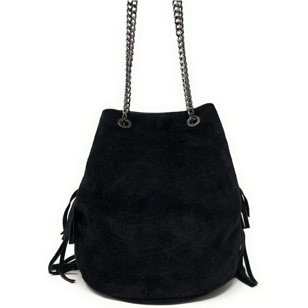 Sac à main à franges en croûte de cuir TADI Noir