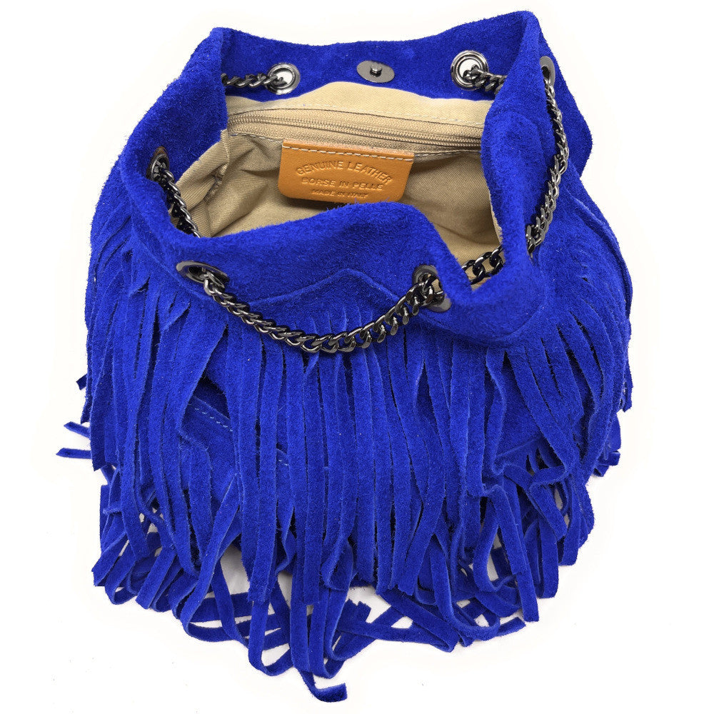 Sac à main à franges en croûte de cuir TADI Bleu roi