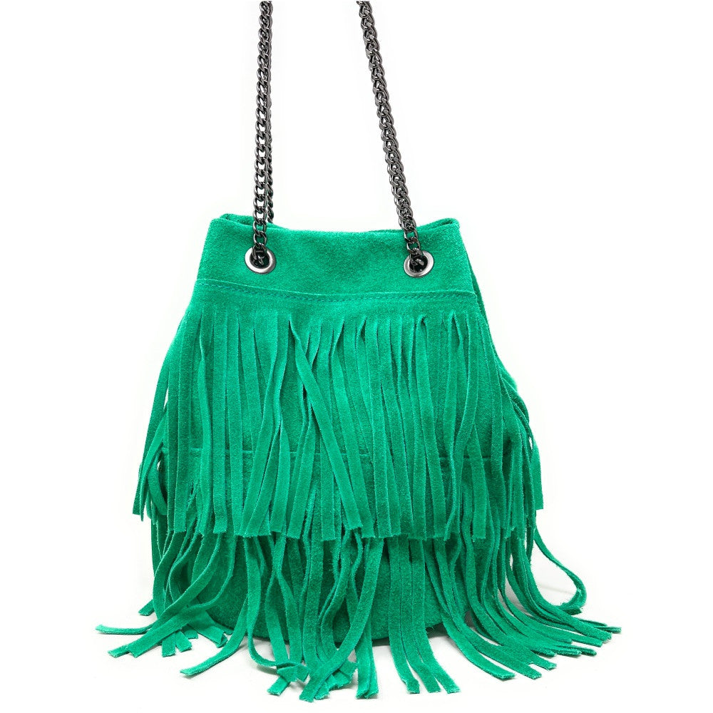 Sac à main à franges en croûte de cuir TADI Vert menthe