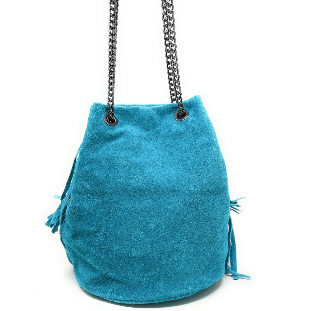 Sac à main à franges en croûte de cuir TADI Bleu turquoise