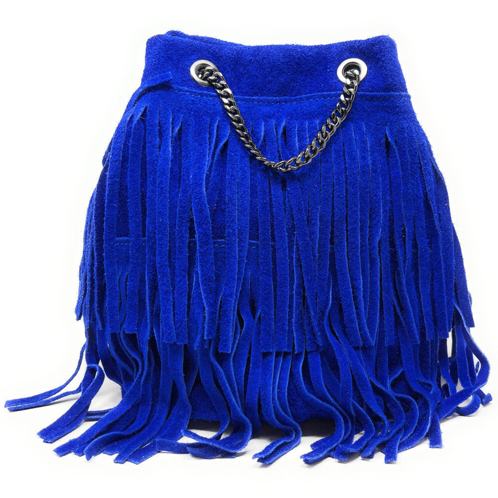 Sac à main à franges en croûte de cuir TADI Bleu roi