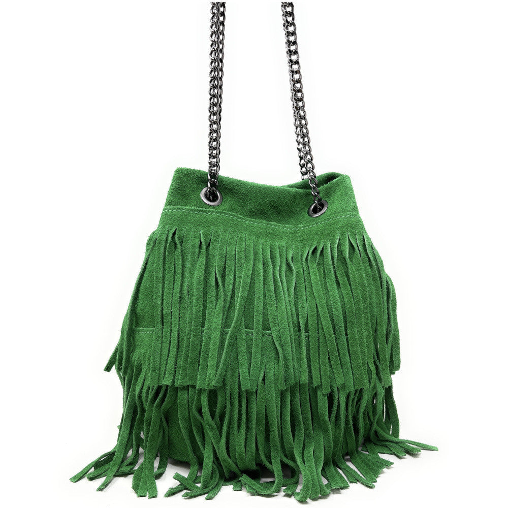 Sac à main à franges en croûte de cuir TADI Vert anglais