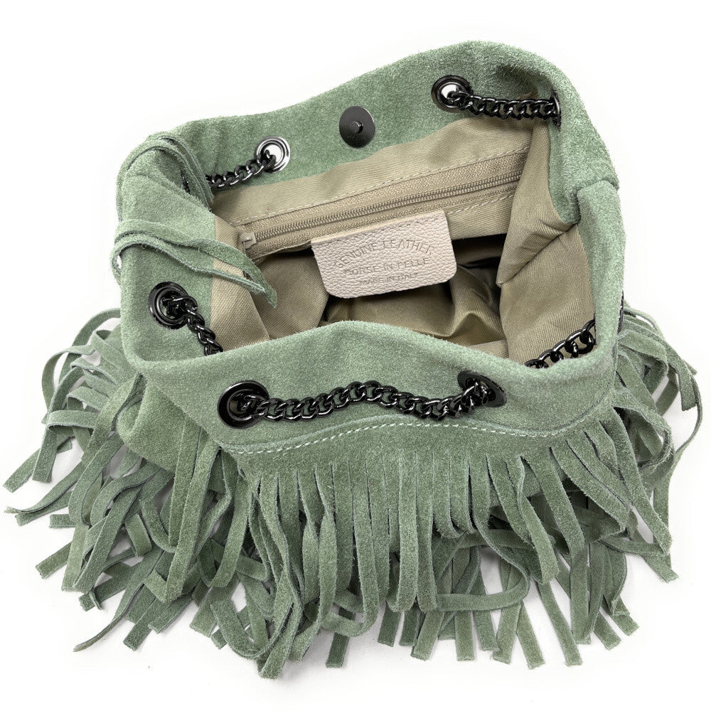 Sac à main à franges en croûte de cuir TADI Vert pastel