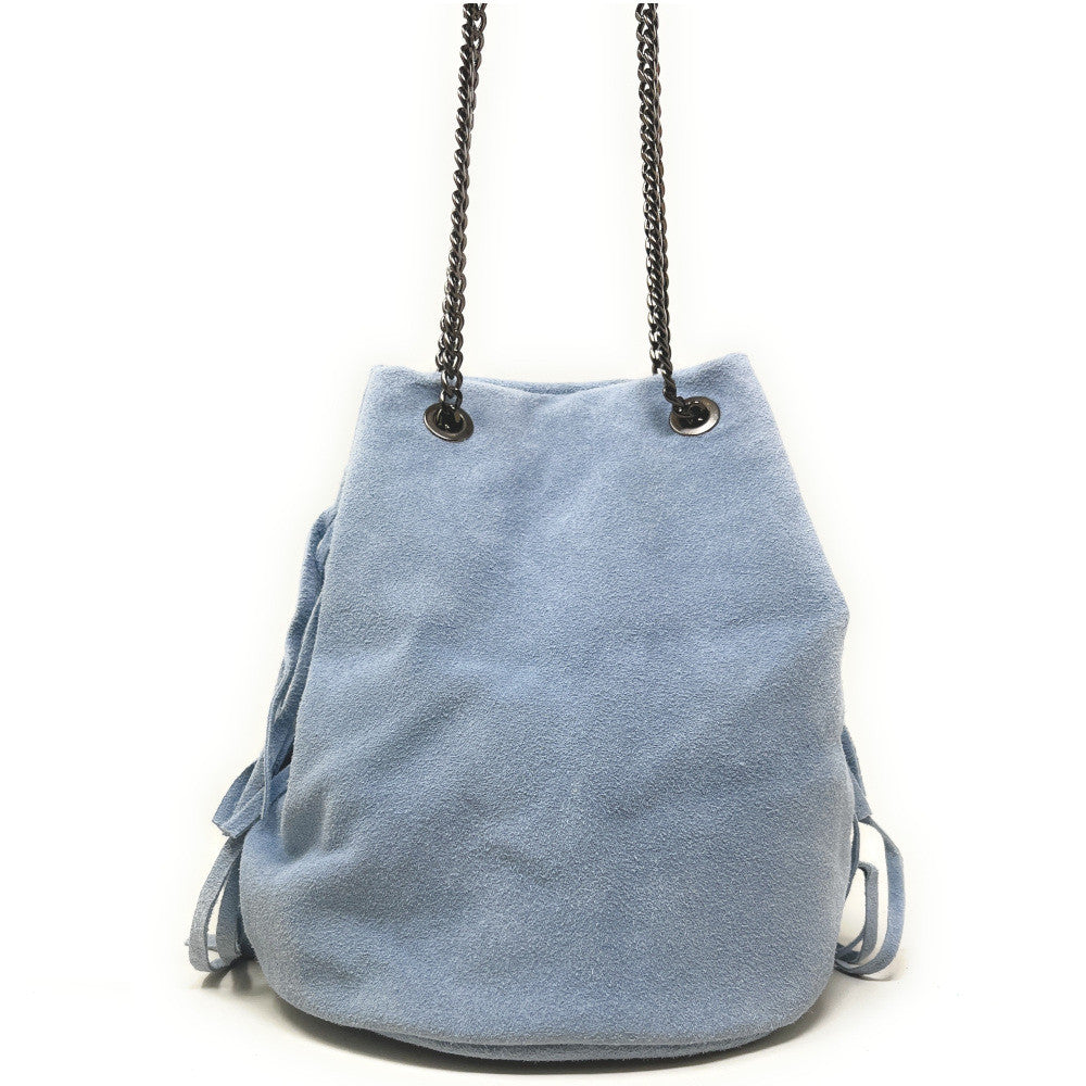 Sac à main à franges en croûte de cuir TADI Bleu pastel