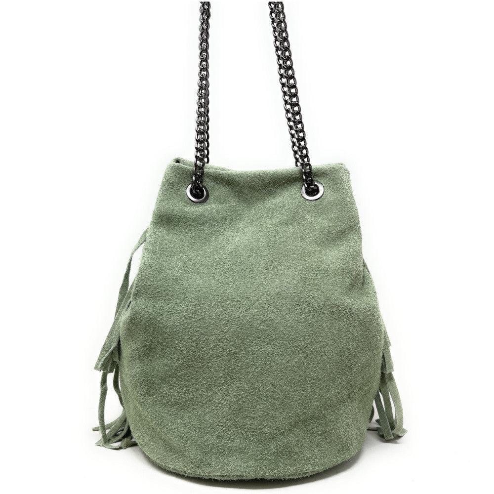 Sac à main à franges en croûte de cuir TADI Vert pastel