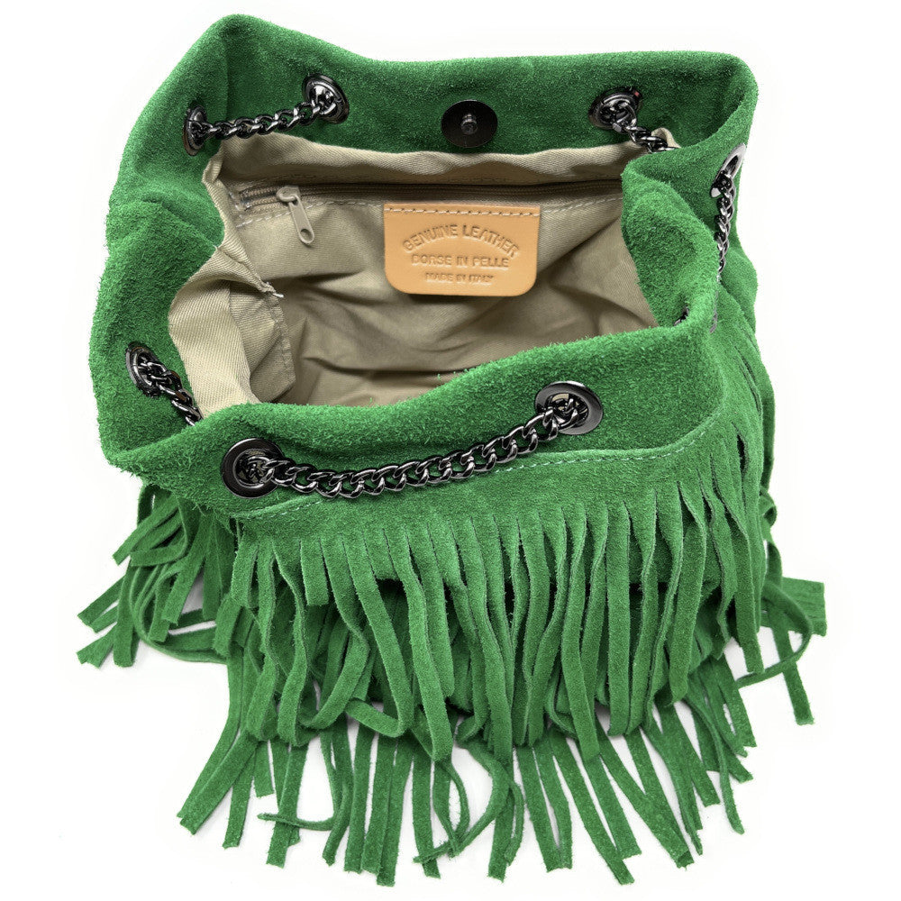 Sac à main à franges en croûte de cuir TADI Vert anglais