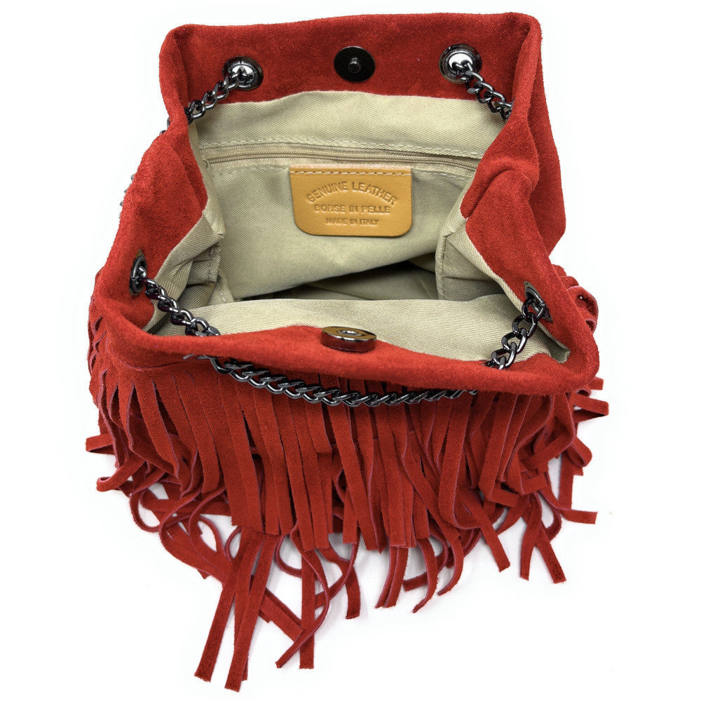 Sac à main à franges en croûte de cuir TADI Rouge garance