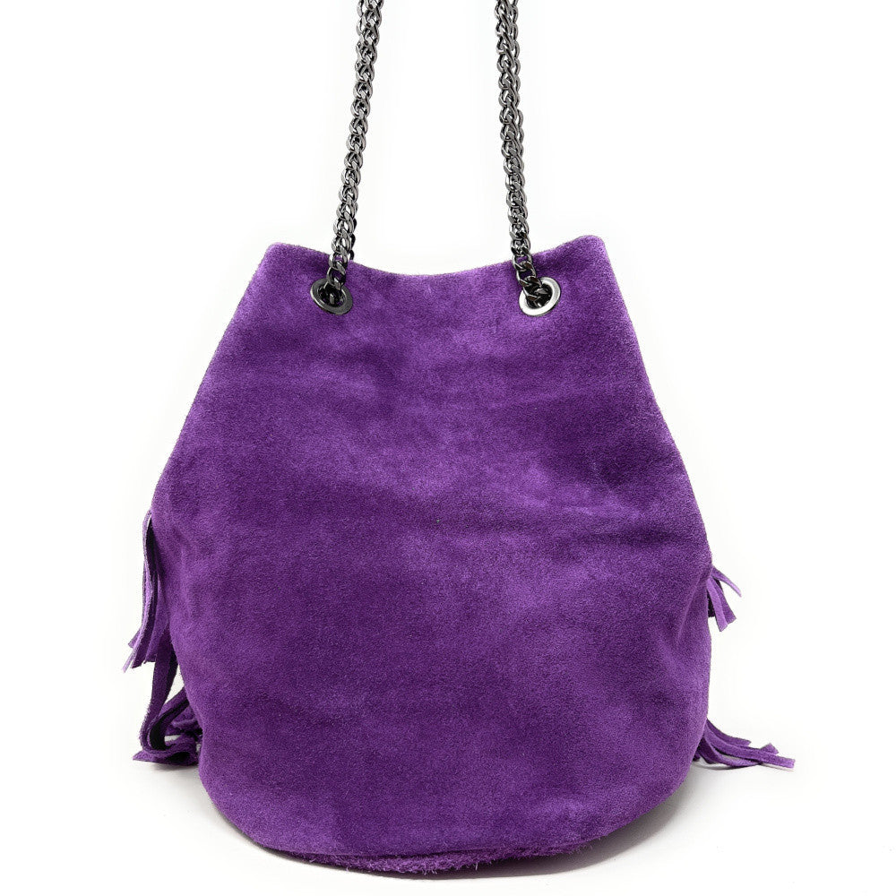 Sac à main à franges en croûte de cuir TADI Violet
