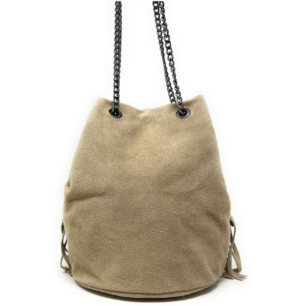 Sac à main à franges en croûte de cuir TADI Taupe