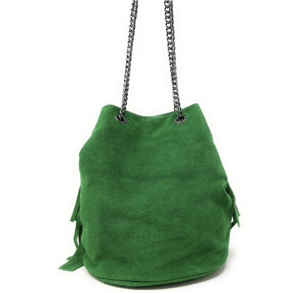 Sac à main à franges en croûte de cuir TADI Vert anglais