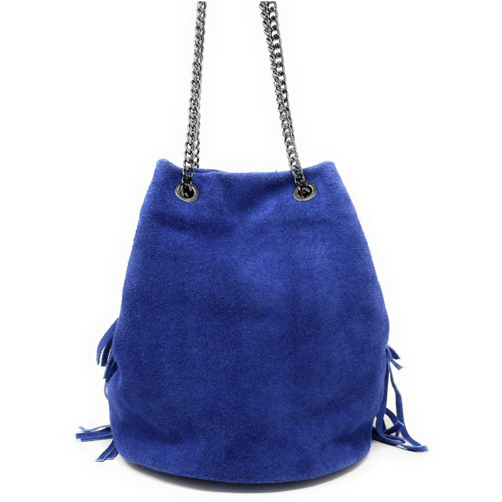 Sac à main à franges en croûte de cuir TADI Bleu indigo