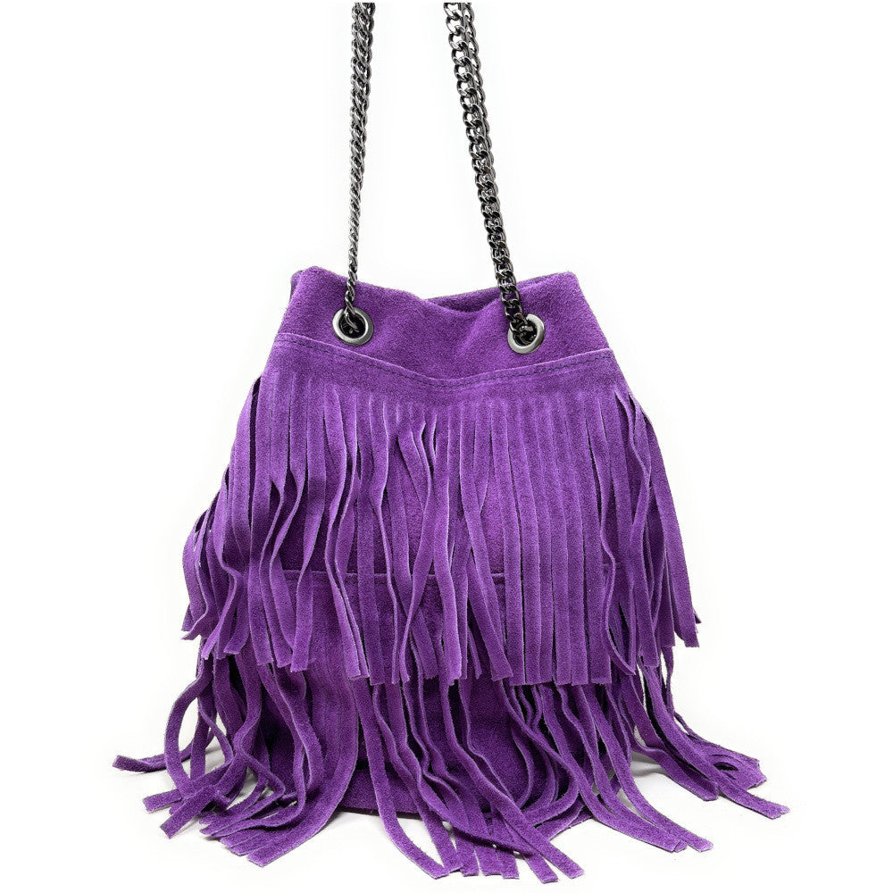 Sac à main à franges en croûte de cuir TADI Violet