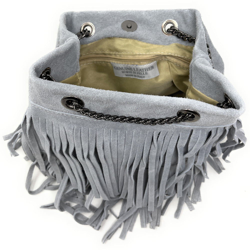 Sac à main à franges en croûte de cuir TADI Gris clair