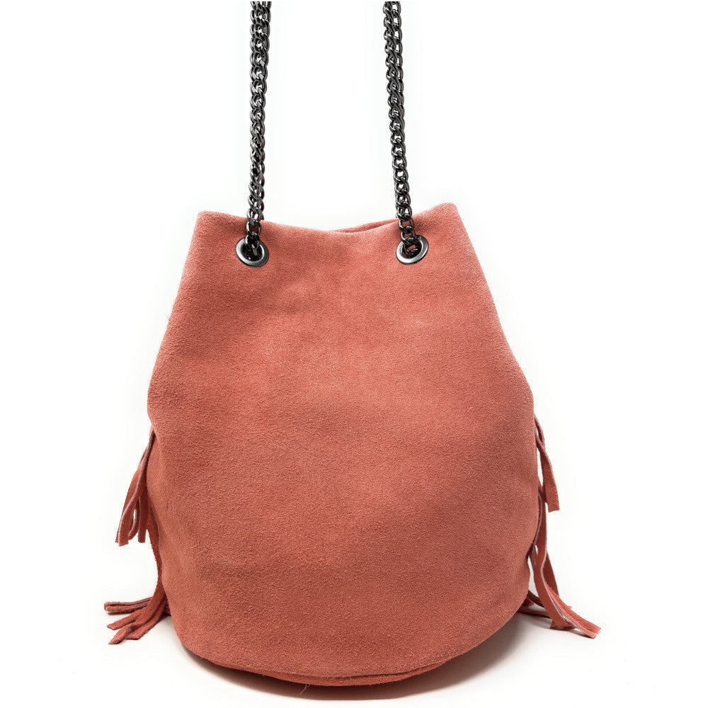 Sac à main à franges en croûte de cuir TADI Rose corail