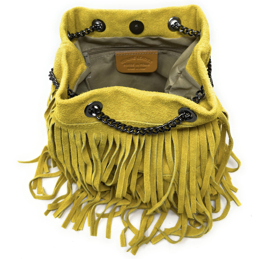 Sac à main à franges en croûte de cuir TADI Jaune tournesol