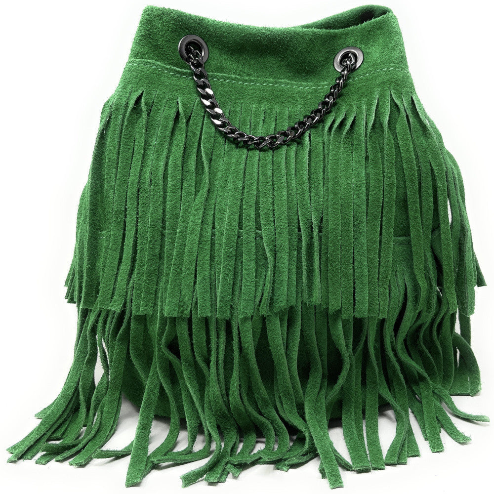 Sac à main à franges en croûte de cuir TADI Vert anglais