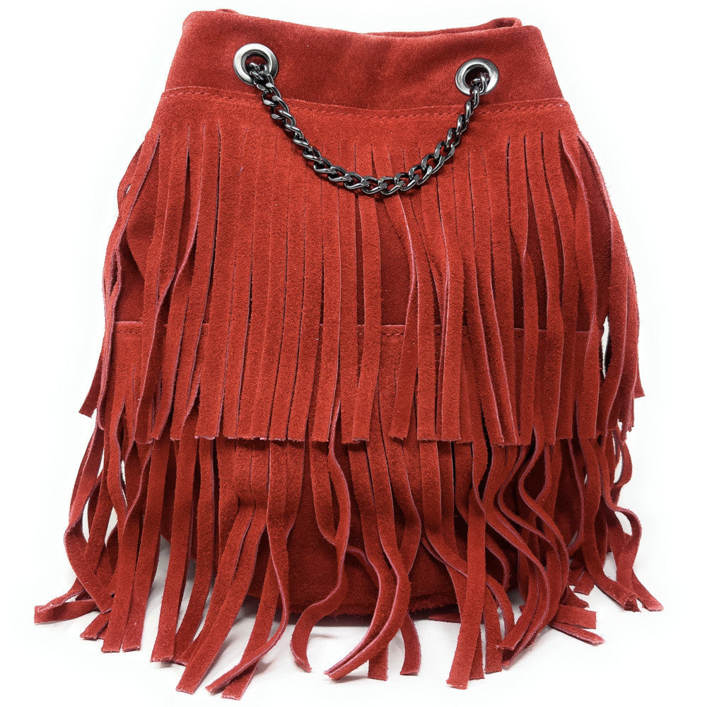 Sac à main à franges en croûte de cuir TADI Rouge garance