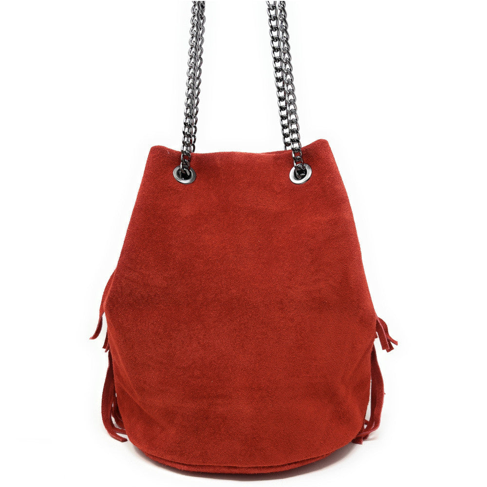 Sac à main à franges en croûte de cuir TADI Rouge garance