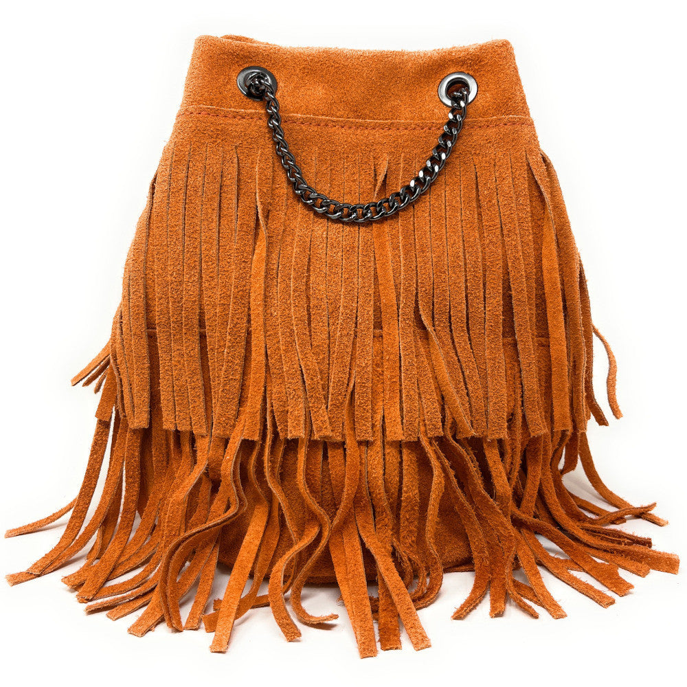 Sac à main à franges en croûte de cuir TADI Orange