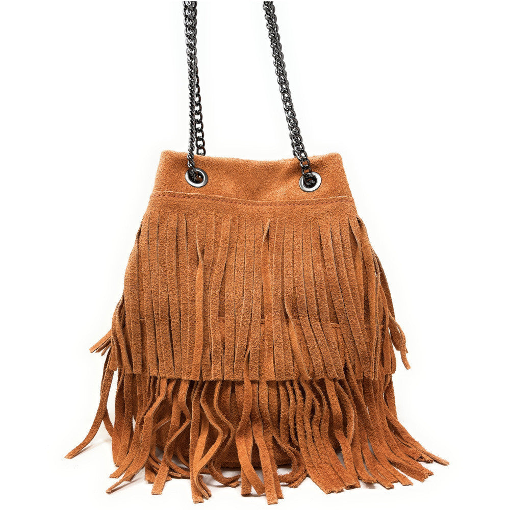 Sac à main à franges en croûte de cuir TADI Orange